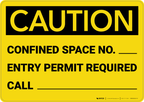 Caution: Confined Space No. Permit Required - Wall Sign