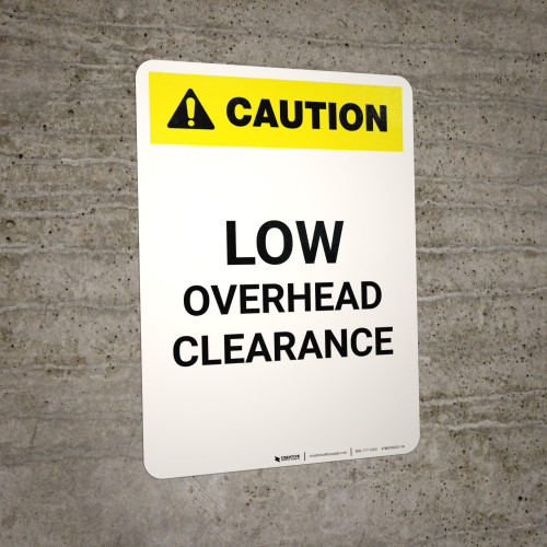 NMC Warnschild 'Caution – Low Overhead Clearance' – 25,4 X 17,8 Cm, Gelb/schwarz, Kunststoff
