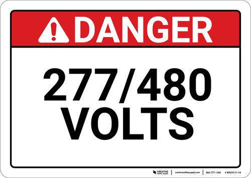 Danger: 277/480 Volts - Wall Sign