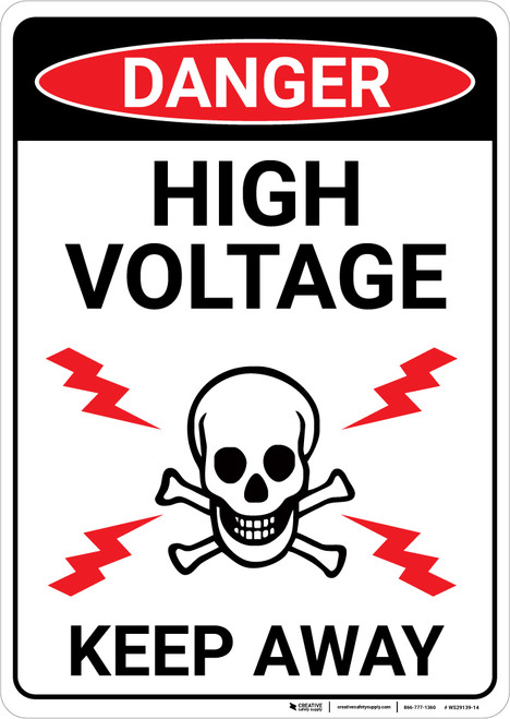 Danger: High Voltage Skull and Lightning Portrait - Wall Sign