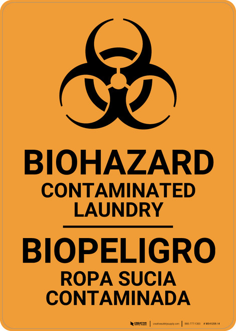 Biohazard: Contaminated Laundry Bilingual Spanish - Wall Sign