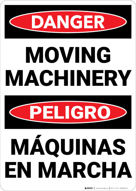 Warning: Hazard Moving Machinery Bilingual Spanish - Wall Sign