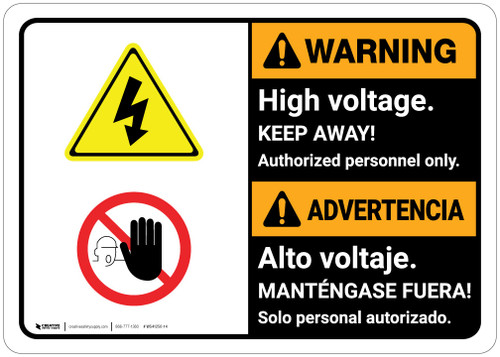 Warning: High Voltage Keep Away Bilingual Spanish - Wall Sign