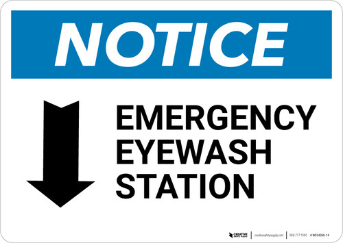 Notice: Emergency Eyewash Station Arrow Down Landscape - Wall Sign