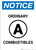 Notice: Ordinary A Combustibles - Wall Sign