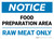 Notice: Food Preparation Area Raw Meat Only Landscape - Wall Sign