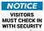Notice: Visitors Must Check In With Security Landscape - Wall Sign