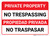 Bilingual Spanish Private Property No Trespassing Landscapee - Wall Sign