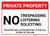 Private Property: No Trespassing Loitering Soliciting Violators Prosecuted Landscape - Wall Sign