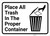 Place Trash In Proper Container with Icon Landscape - Wall Sign