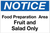 Notice - Food Prep Area - Fruit and Salad Only Wall Sign