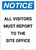 Notice: All Visitors Must Report to the Site Office - Portrait Wall Sign