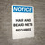 Notice: Hair Covering Required in This Area - Portrait Wall Sign