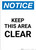Notice: Keep This Area Clear - Portrait Wall Sign