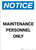 Notice: Maintenance Personnel Only - Portrait Wall Sign