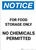 Notice: For Food Storage Only No Chemicals Permitted - Portrait Wall Sign