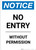 Notice: No Entry Without Permission - Portrait Wall Sign