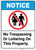 Notice: No Trespassing Or Loitering On This Property ANSI with Icon - Portrait Wall Sign