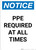 Notice: PPE Required At All Times - Portrait Wall Sign
