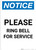 Notice: Please Ring Bell For Service - Portrait Wall Sign