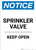 Notice: Sprinkler Valve Keep Open - Portrait Wall Sign