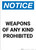 Notice: Weapons Of Any Kind Prohibited - Portrait Wall Sign
