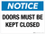 Notice: Doors Must Be Kept Closed - Wall Sign