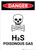 H2S Poisonous Gas (Hydrogen Sulfide) with Icon - Portrait Wall Sign