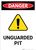 Unguarded Pit with Hazard Icon - Portrait Wall Sign