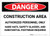 Danger: Construciton Area - Hard Hats, Safety Glasses, Footwear Required - Label