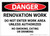 Danger: Renovation Work - Do Not Enter Work Area Unless Authorized - Label