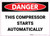 Danger: Compressor Starts Automatically - Label