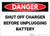 Danger: Shut Off Charger before Unplugging Battery - Label