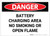 Danger: Battery Charging No Smoking or Open Flame - Label