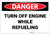 Danger: Turn Off Engine While Refueling - Label