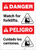 Danger: Bilingual Watch for Forklifts Spanish Portrait - Label