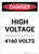 Danger: High Voltage 4160 Volts Portrait - Label