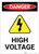 Danger: High Voltage With Hazard Icon Portrait - Label