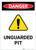 Danger: Unguarded Pit with Hazard Icon Portrait - Label