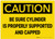 Caution: Be Sure Cylinder is Properly Supported and Capped - Label