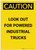 Caution: Look Out for Powered Industrial Trucks Portrait - Label
