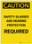 Caution: PPE Safety Glasses and Hearing Protection Required Portrait - Label