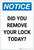 Notice: Did You Remove Your Lock Today Portrait - Label