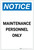 Notice: Maintenance Personnel Only Portrait - Label