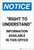 Notice: Right To Understand Information Available Portrait - Label
