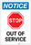 Notice: Stop Out Of Service Portrait - Label