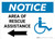 Notice: Area Of Rescue Assistance with ADA Icon and Left Arrow Landscape