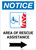 Notice: Area Of Rescue Assistance with ADA Fire Icon and Right Arrow Portrait