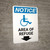 Notice: Area of Refuge with ADA Icon Down Arrow Portrait