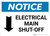 Notice: Electrical Main Shut-Off Landscape with Down Arrow